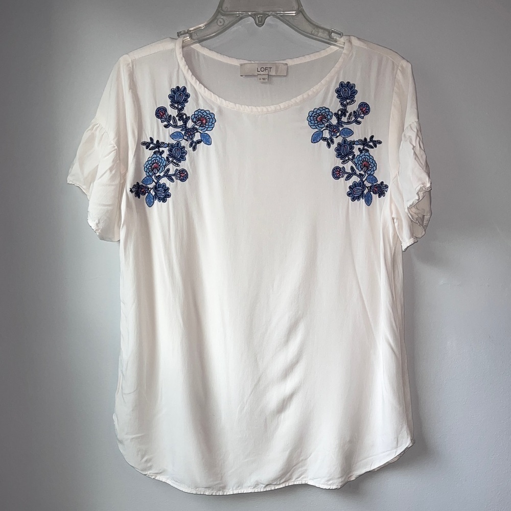 LOFT Embroidered Bell Sleeve Shell